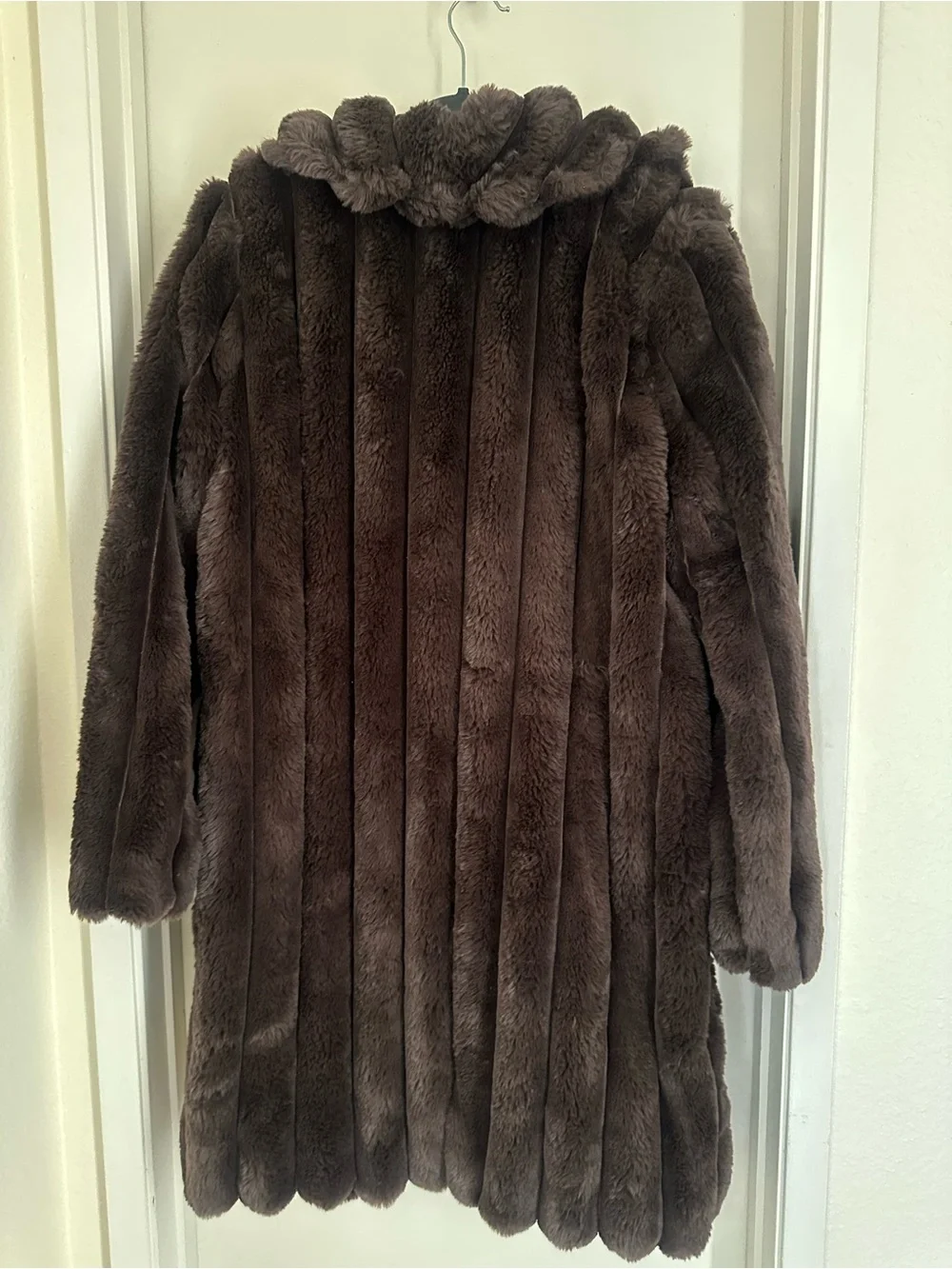 Plush Faux Fur Trench Coat - Dark Brown
